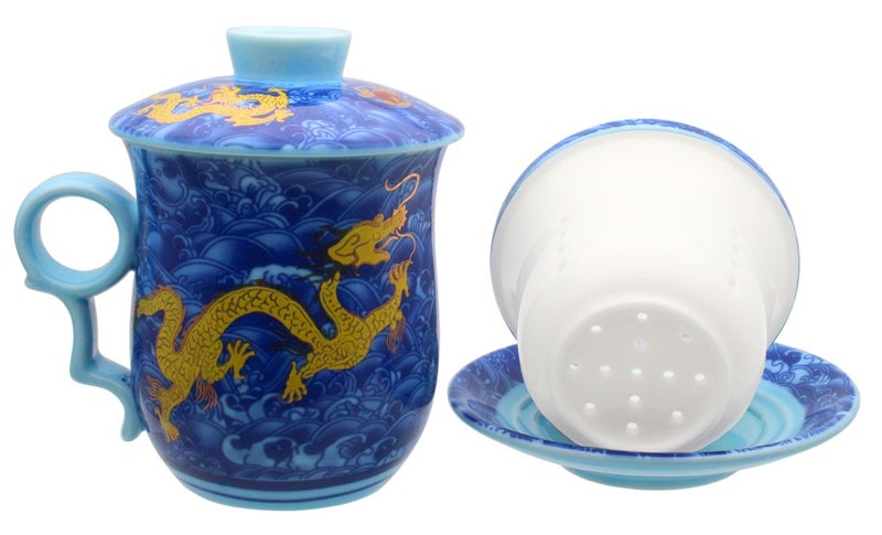 Tea Talent Porcelain Tea Cup with Infuser Lid and Saucer Sets - Chinese Jingdezhen Ceramics Coffee Mug Teacup Loose Leaf Tea Brewing System for Home Office - Image 5